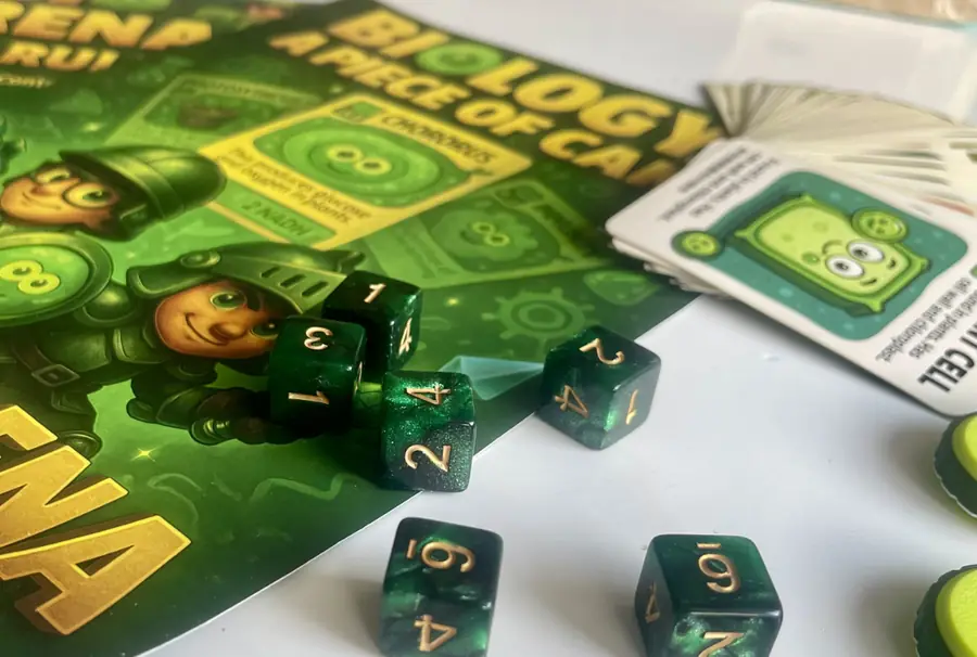 Dice and fanned cards
