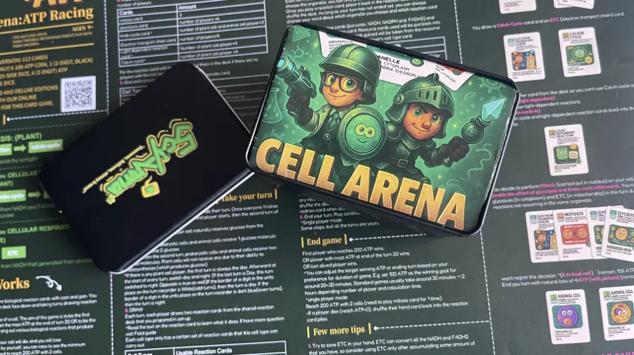 Cell Arena tin on rulebook